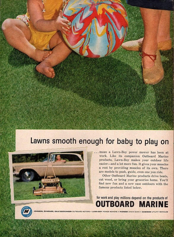 1958 Lawn Boy Lawnmower “Smooth Enough For Baby” Original Color Print Ad