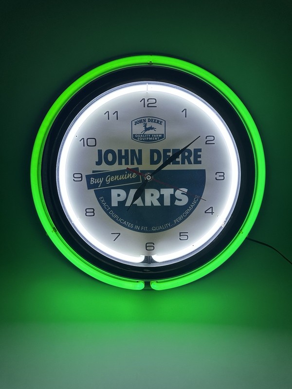 John Deere Parts Neon Wall Clock Bright Green, White Lights And Clock Works