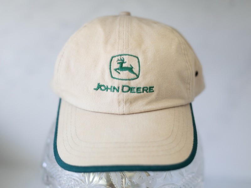 John Deere Beige Green Adjustable clasp 100% Cotton Baseball Cap Agriculture