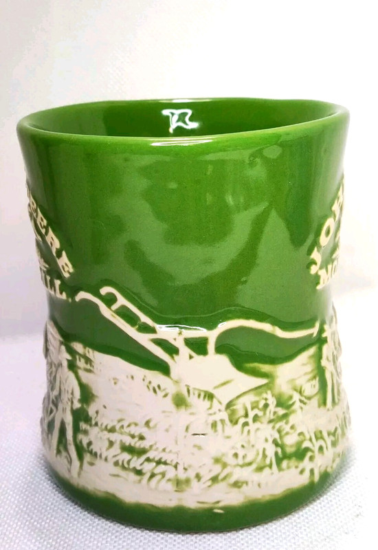 John Deere Raised-Relief Horse & Plow Green Stoneware Diner 12 oz Mug Moline IL gallery