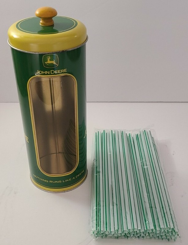 John Deere Tinware Soda Straw Holder w/ knob