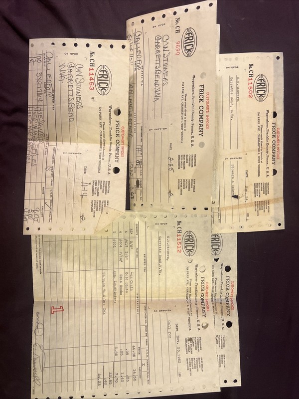 frick company waynesboro pa Invoices 1952