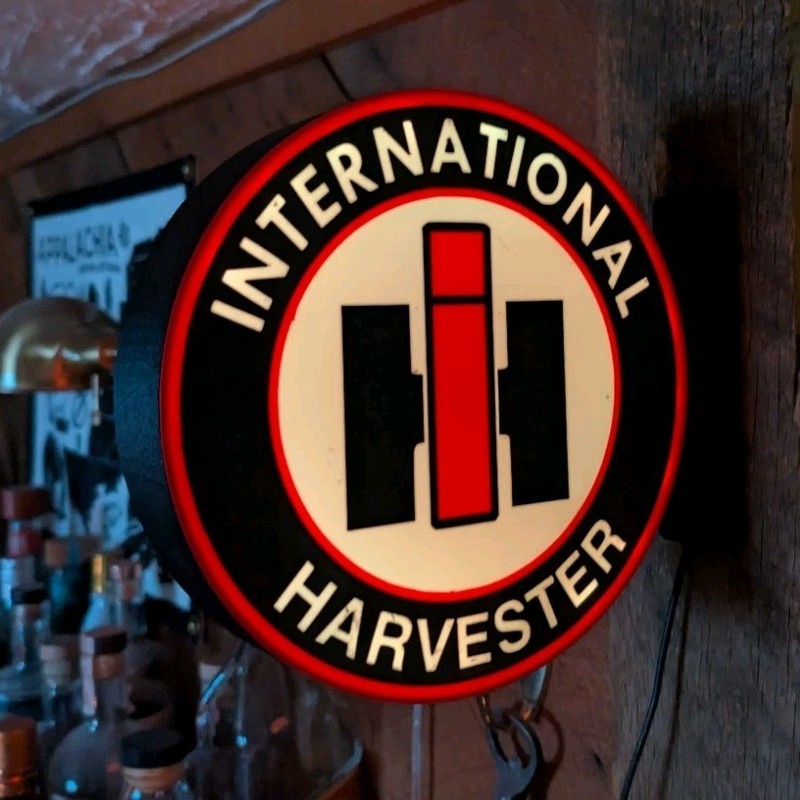International Harvester IH Logo Lighted Wall Sign, Agriculture, Red Black White