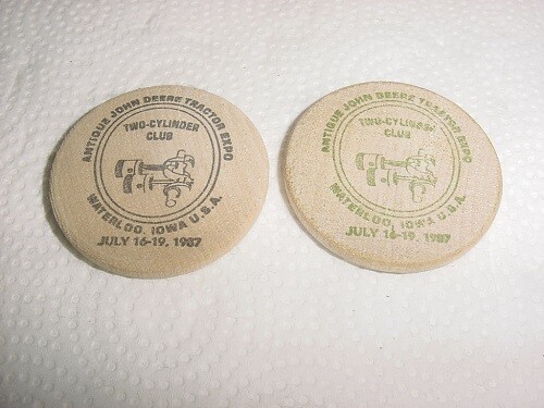 1987 Two Cylinder Club Wooden Buck & Half Buck Coins John Deere MINT gallery