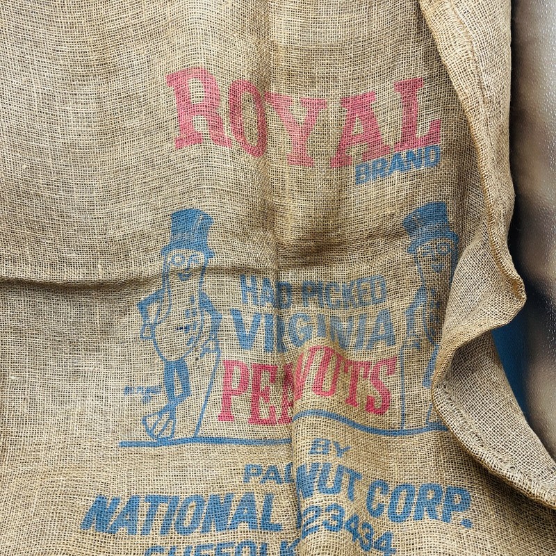 Vintage Royal Bland Virginia Peanuts Burlap Feed Sack Grain Sack Mr. Peanut Art
