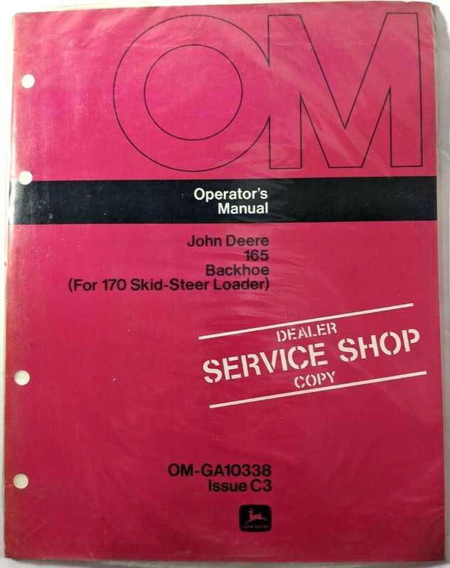 VTG John Deere 165 Backhoe for 170 Loader Operators Manual Dealer Copy 1970s