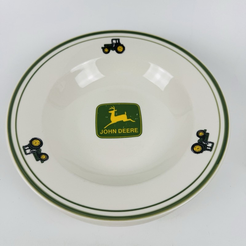 John Deere Gibson Soup Bowls Set of 4 9” Green Tractor Logo Farm Dishware gallery