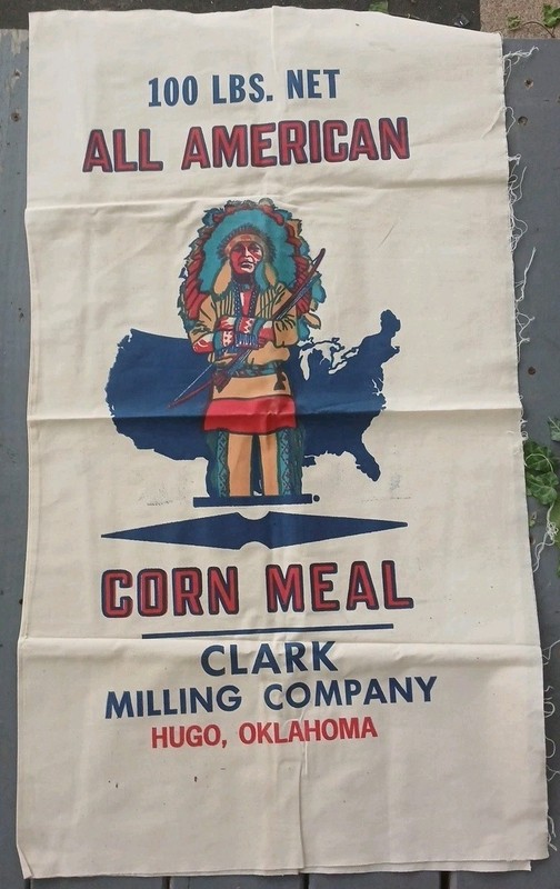 Rare Vintage All American Corn Meal Sack Bag Oklahoma Indian Unused Fabric