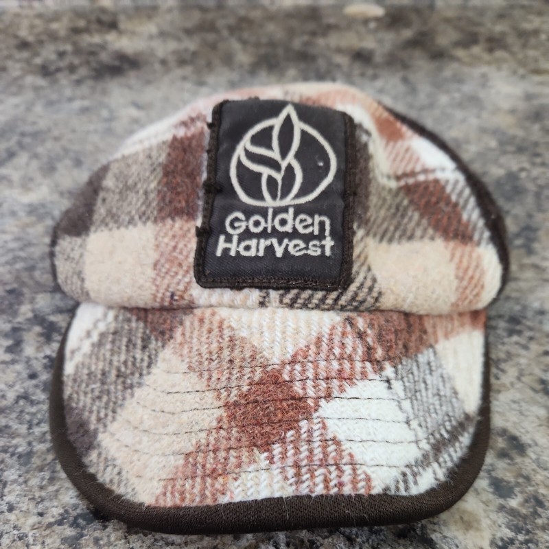 Vtg Golden Harvest Insulated Hat Kap King Flannel Plaid Patch M Ear Flap