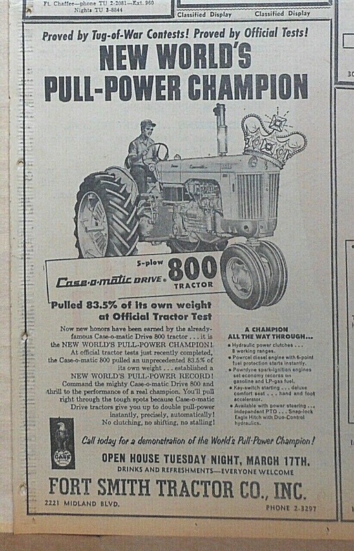 1959 newspaper ad for Case Tractor – 5 plow model 800 tractor, list of features