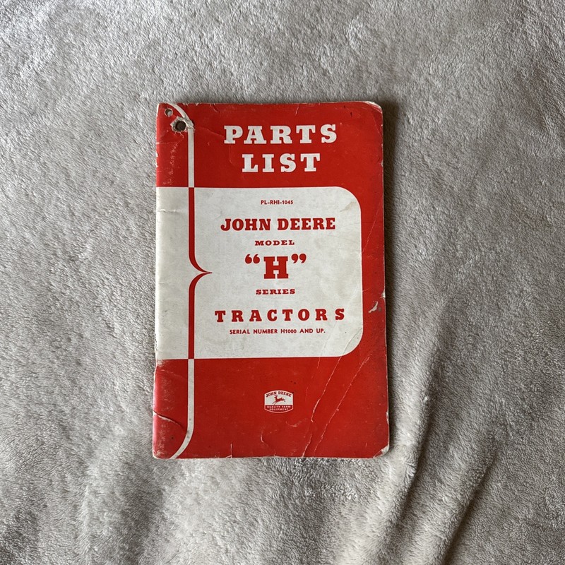 John Deere Model H Parts List, Original.