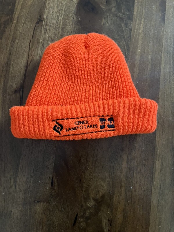 Vintage 80s Land O Lakes Cenex Acrylic Knit Blaze Orange Cap Hat