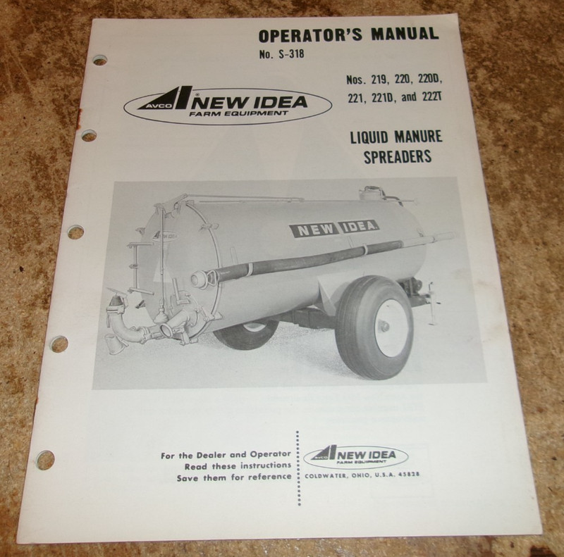 1976 new idea no. S-318 liquid manure spreaders operators manual very good used