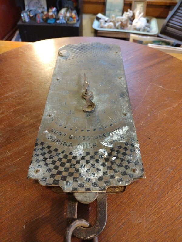 Antique Brass Purina Cow Chow Makes More Milk At Less Cost Spring Balance Scale gallery