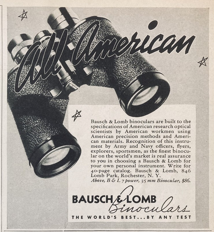 1939 AD(XH26)~BAUSCH & LOMB CO. ROCHESTER, NY. ALL AMERICAN BINOCULARS