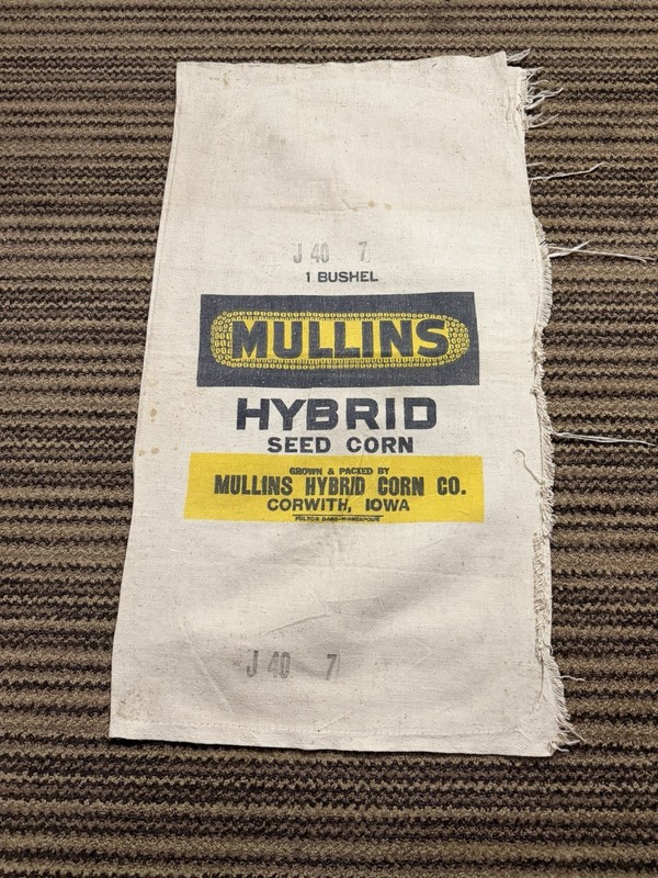 Vintage Mullins Hybrids Seed Corn Cloth Bag Farm Feed Sack Corwith Iowa Cut Side