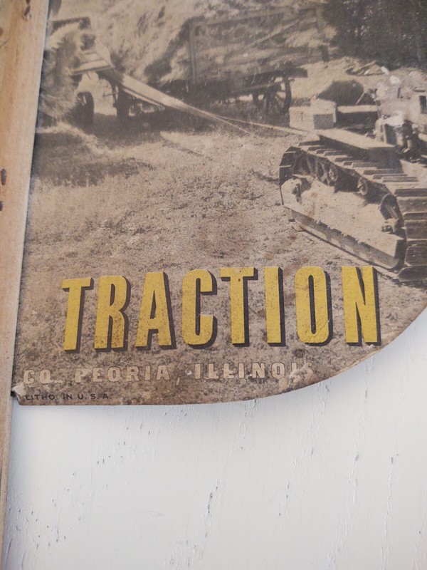 Vintage CATERPILLAR ADVERTISING FAN Diesel Track-Type Traction Tractor cardboard gallery