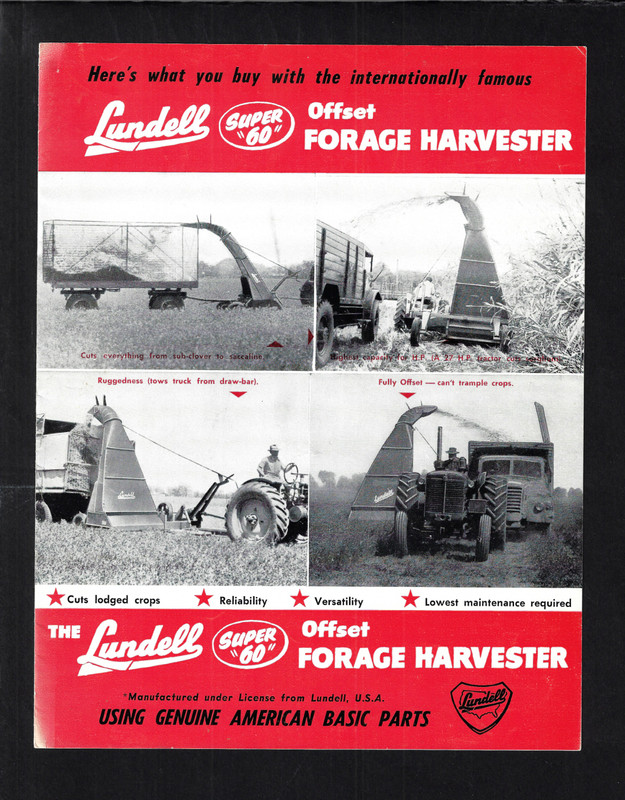 LUNDELL GREENACRES SUPER 60 OFFSET FORAGE HARVESTER 4 PAGE BROCHURE