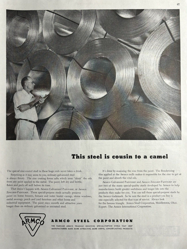 1948 Armco Steel Corporation Cousin Camel Coils Galvanized Vintage Print Ad