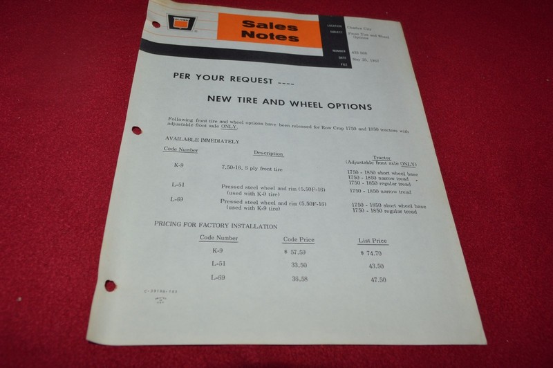Oliver Tractor Tire Op 1750 1850 Tractor Sales Notes Dealer’s Brochure YABE15