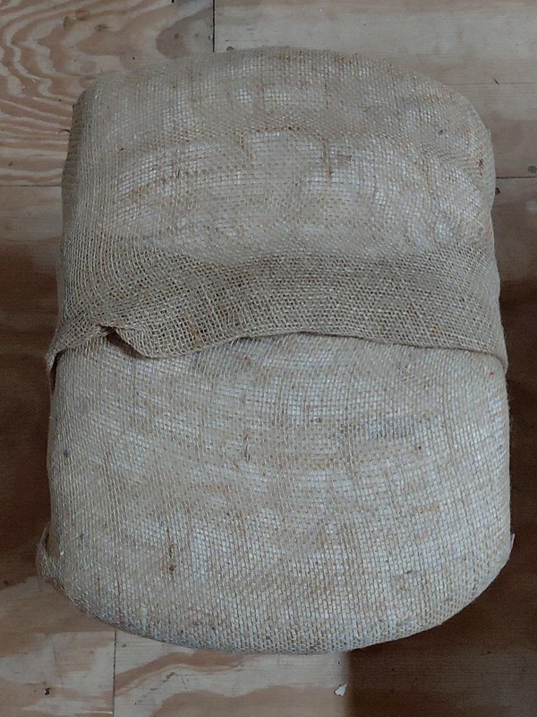 LARGE Vintage 33 Lb. Bale Of Raw USA Cotton Burlap Wrapped 21in x 18in x 13in gallery