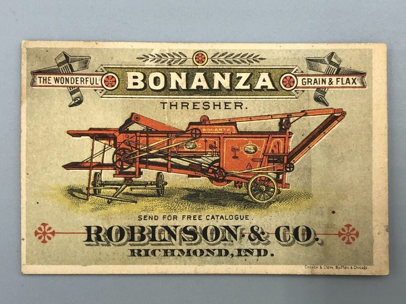 1880s BONANZA THRESHER Victorian FARM Advertising Trade Card RICHMOND INDIANA gallery