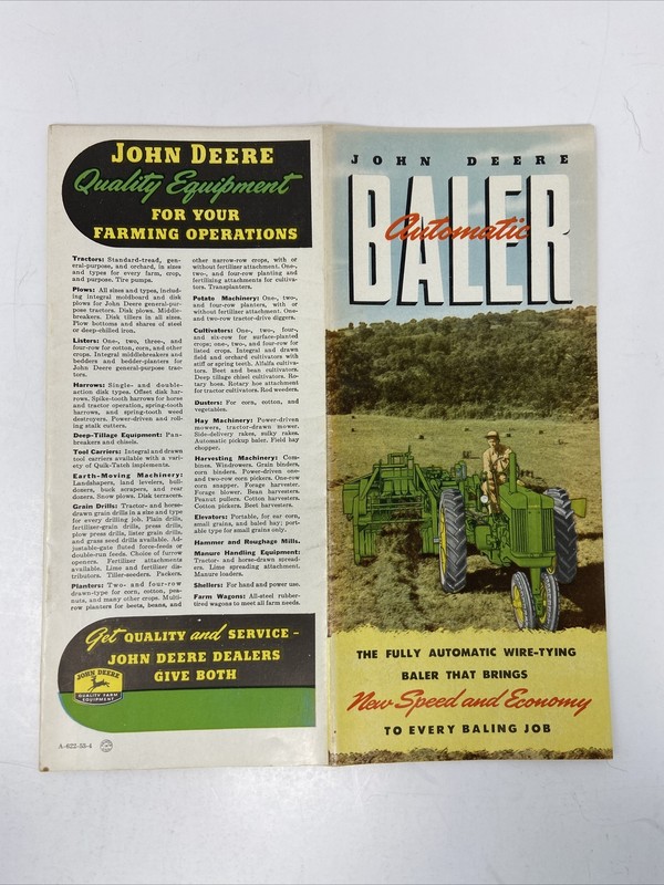 Original 1953 John Deere Automatic Baler Sales Brochure Farming Advertising