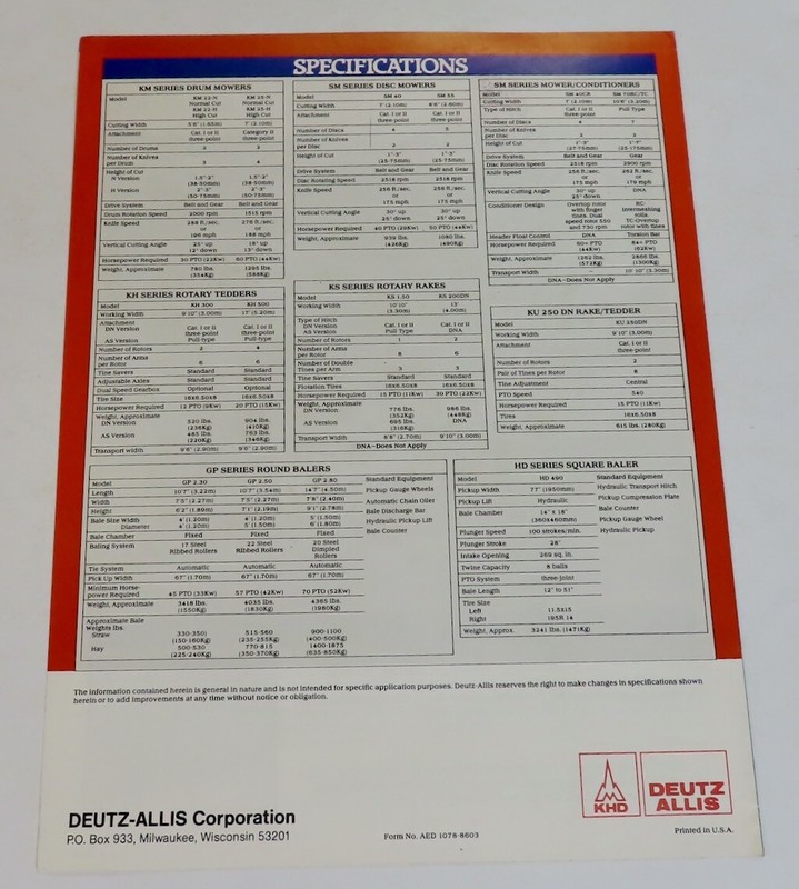 Vintage Deutz ALLIS Hay Tools 1986 Brochure gallery