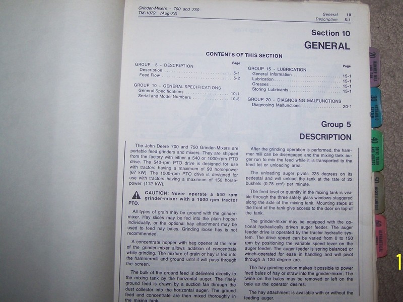 John Deere Used 700 & 750 Grinder Mixer Tech Manual TM1079 B1