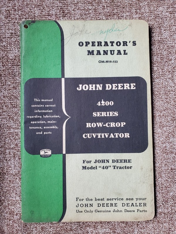 Vtg John Deere 4200 Series Row-Crop Cultivator Operator’s Manual 40 tractor