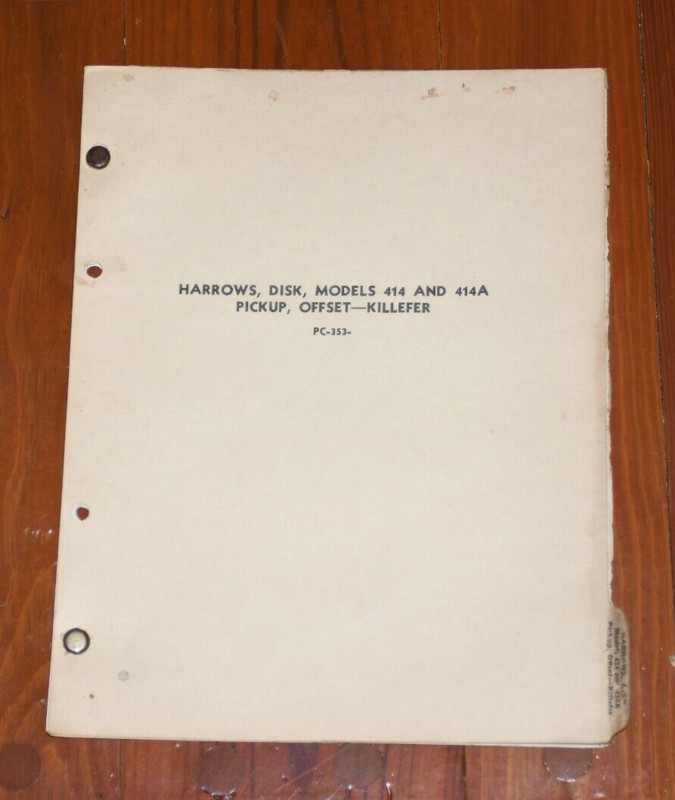 John Deere Parts List Catalog Disk Harrows Offset 414 A Pickup Killefer PC-353