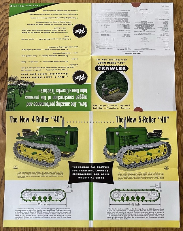 Rare 1954 Vintage John Deere 40 Crawler Brochure Folds Out To Poster 18” X 24” gallery