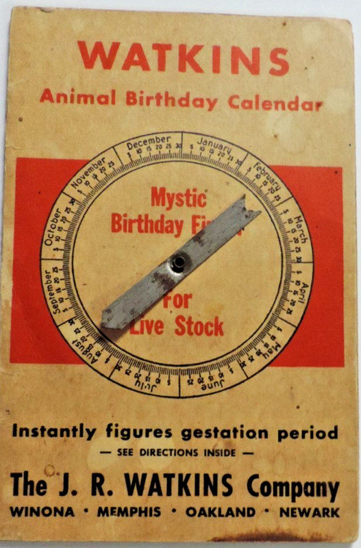 Watkings Advertising Gestation Chart/Wheel Cow/Ewes/Mares/Dogs/Swine Calendar