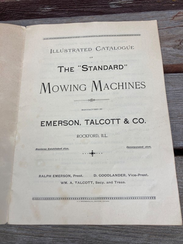 ANTIQUE 1890's EMERSON TALCOTT & CO ROCKFORD IL STANDARD MOWING MACHINES CATALOG gallery
