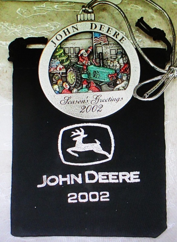 2002 John Deere 4020 Tractor Hand Painted Pewter Christmas Ornament JD 7th Santa