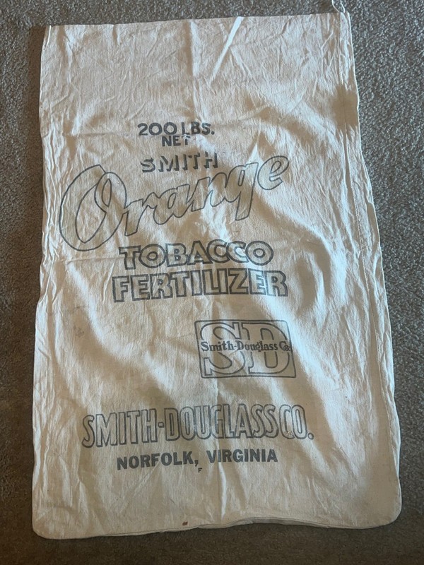 Tobacco Fertilizer Cotton Sack Bag Smith Douglas Norfolk Virginia, 24 x 36 vint.