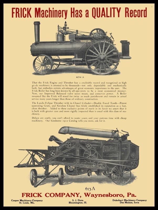 1915 Frick Steam Tractor & Thresher New Metal Sign: 12×16″ – Free Shipping