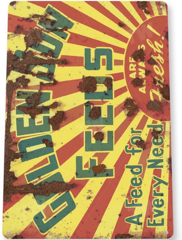 GOLDEN SUN FEEDS TIN SIGN A FEED FOR EVERY NEED FARM COUNTRY CORN ADVERTISING