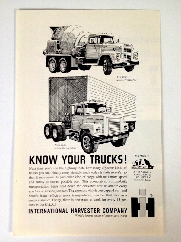 1963 International Harvester Trucks Print Ad Rolling Cement Inner City Freighter