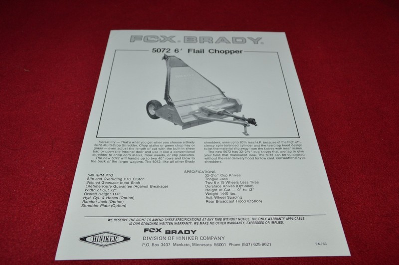 Fox River Tractor 5072 6′ Flail Chopper Dealer’s Brochure YABE14