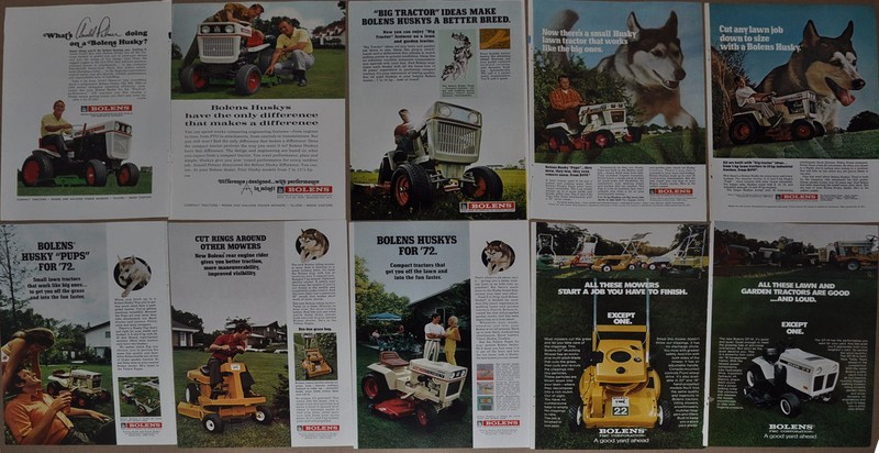 1967-73 BOLENS Lawn Tractor advertisements x10, Bolens Husky, Arnold Palmer etc
