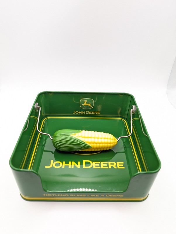 John Deere Tin Corn Cob Picnic Napkin Holder Green and Yellow