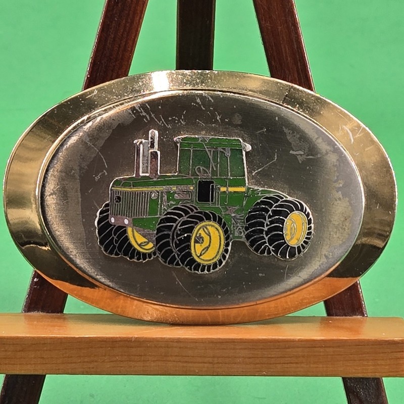 Vintage John Deere 8640 Tractor Belt Buckle Silver & Gold Green 4 WD
