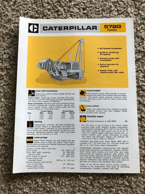 1976 Caterpiller 572-G Pipelayer sales literature