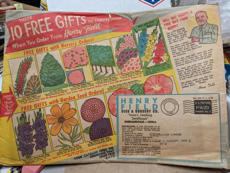 1942 Henry Field Catalog Envelope/1941 Baby Chick/Seed Price List Shenandoah IA