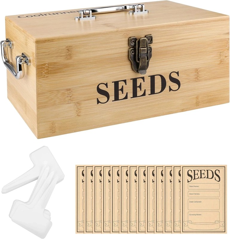 Wood Seed Saving Box, Seed Storage Organizer Case, Seed Packet Storage Organizer