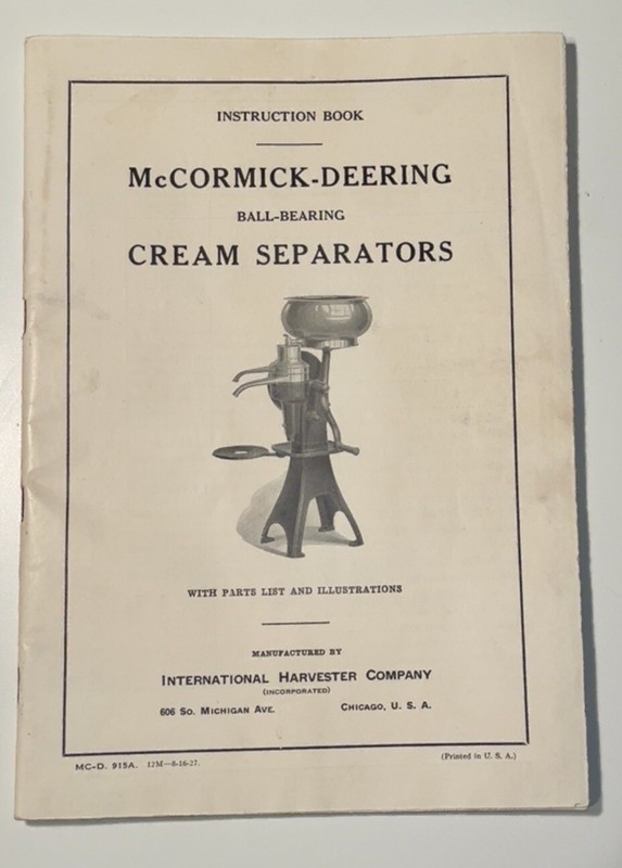 Vintage 1927 McCormick-Deering Cream Separator Instruction Book w/Envelope