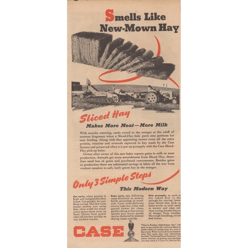 1945 Print Ad Case Sliced Hay Baler Tractor Farm Equipment Livestock Feed