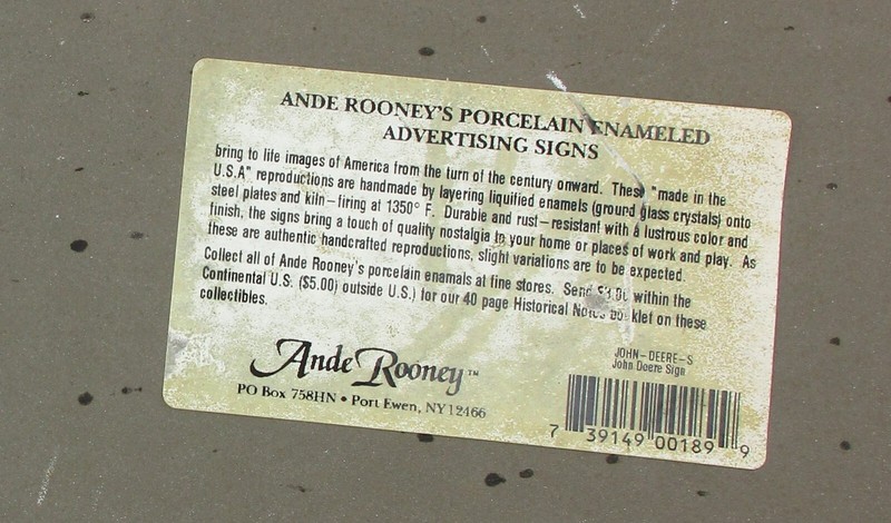 Vtg Ande Rooney Porcelain Sign John Deere 2 Cylinder Tractors 15 1/2" x 9" S14 gallery