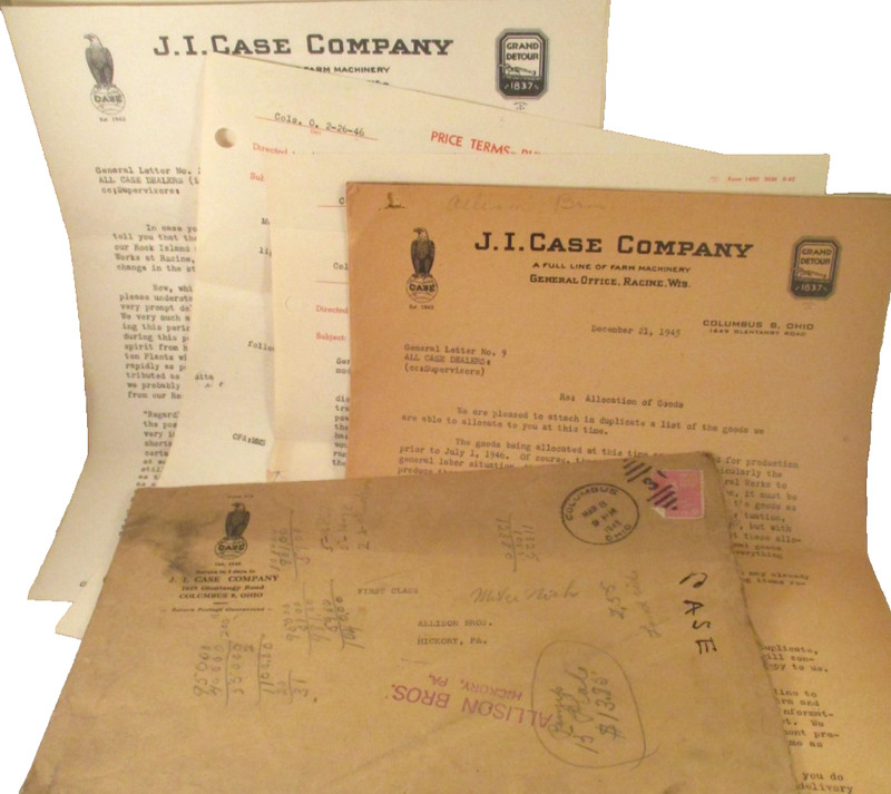 Vtg 1945-46 J.I. CASE FARM MACHINERY LETTERS PRICE BULLETINS UPDATES TO DEALERS